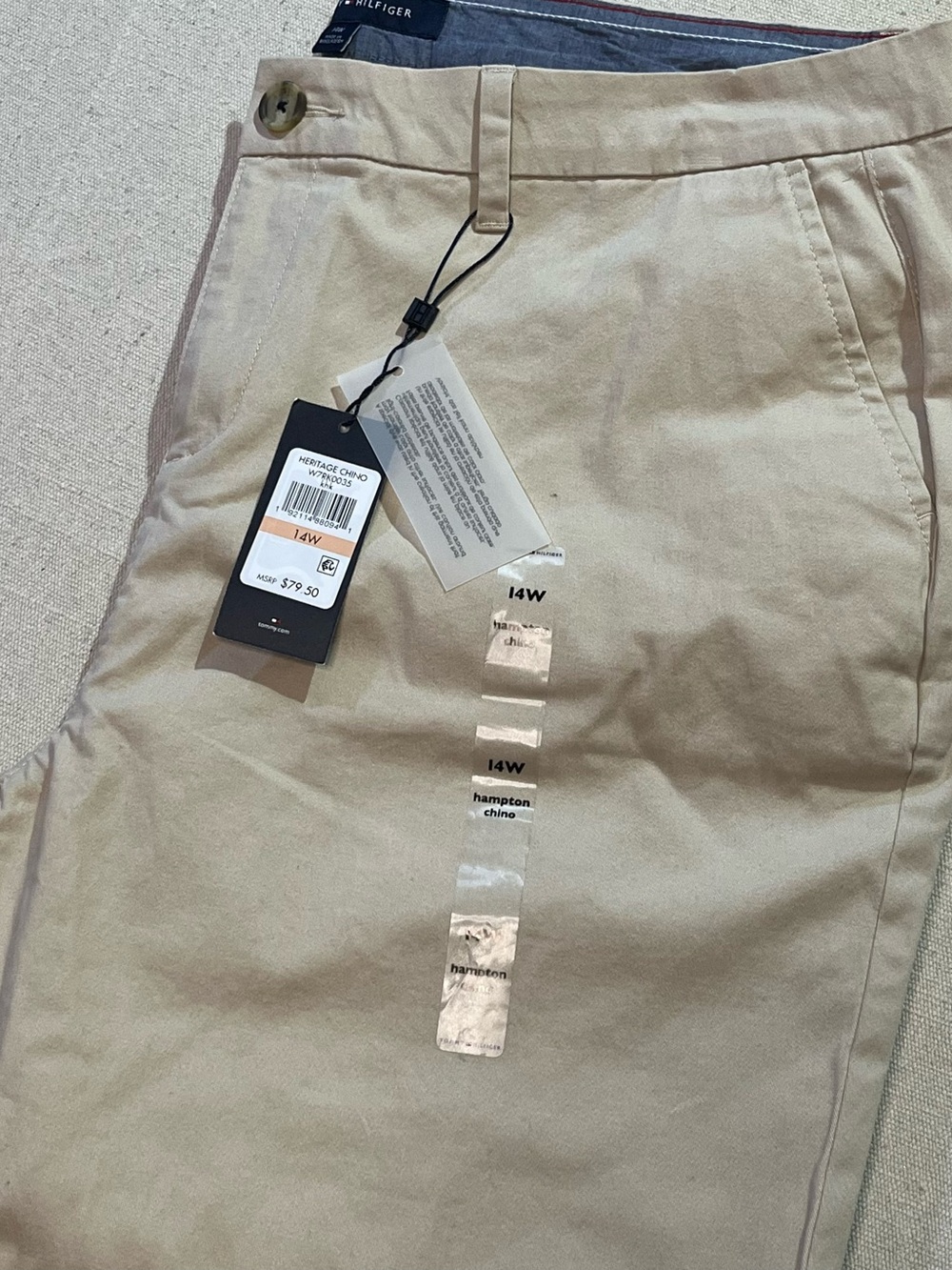 Tommy Hilfiger Hampton Heritage Stretch Slim Chino, Khaki, Tan, Sz 14W, NWT